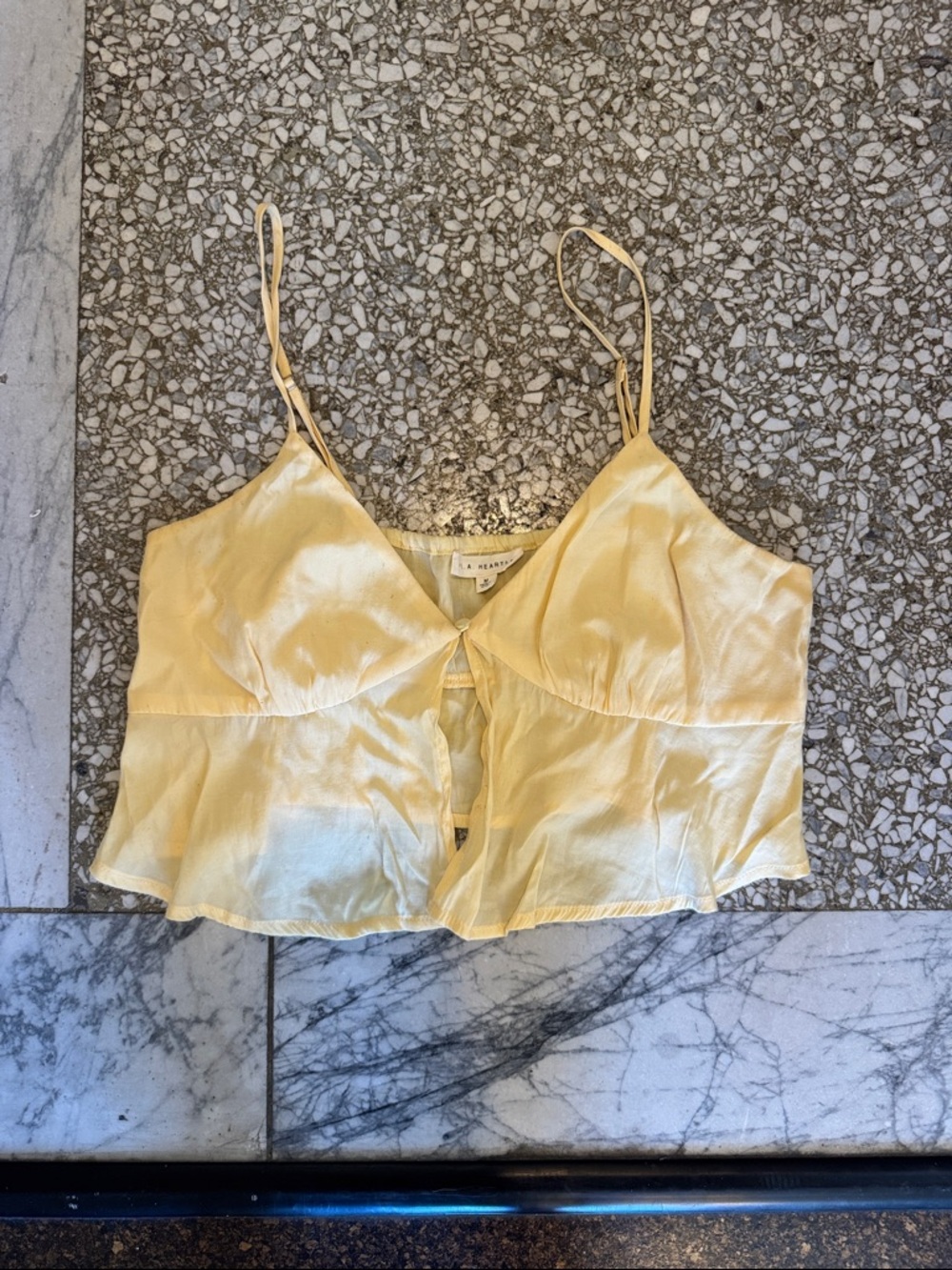 LA Hearts Yellow Satin Spaghetti Strap Crop Top